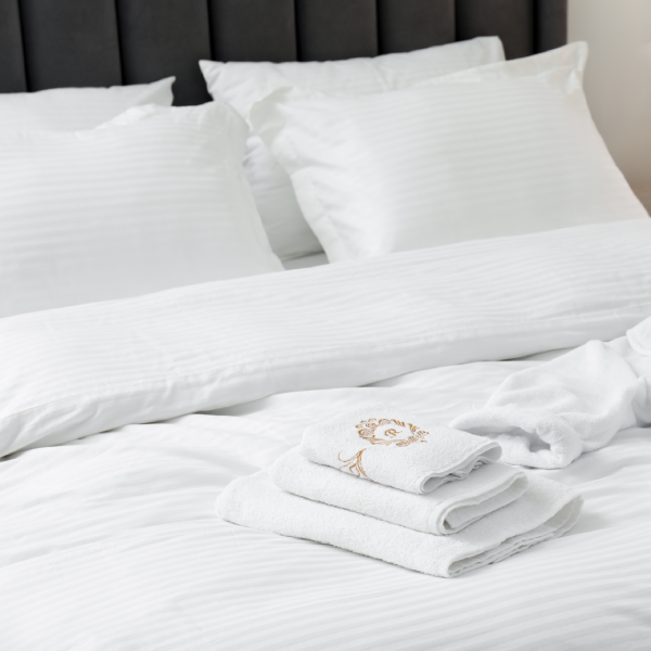 closeup of hotel bed