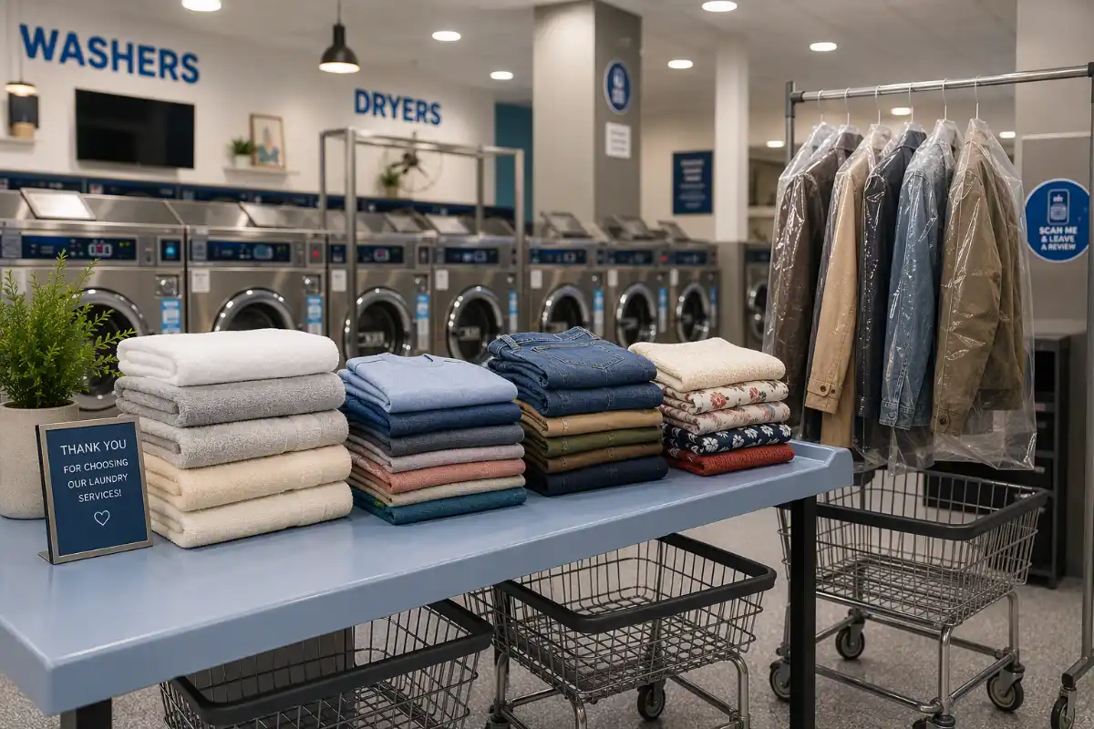 Folded Clothes On Table In Store 1200X800